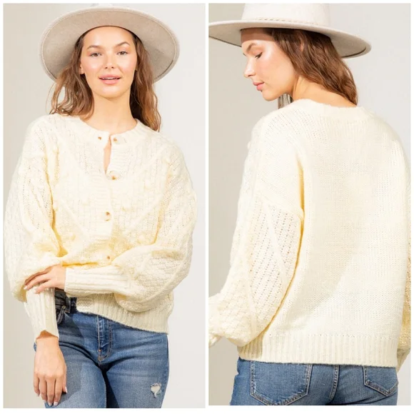 Very J Cream Cozy Chic Medium Chunky Knit Cardigan - Picture 2 of 10